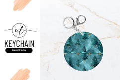 Teal Christmas Tree Pattern Round Keychain Png Product Image 1