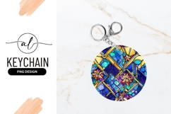 Stained Glass Round Keychain Png Design Template Product Image 1