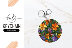 Stained Glass Flower Pattern Round Keychain Png Product Image 1