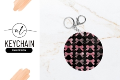 Pink Bows Pattern On Black Round Keychain Png Product Image 1