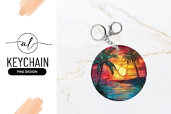 Tropical Sunset Stained Glass Round Keychain Png Product Image 1