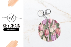 Round Keychain Design With Floral Tulip Pattern Product Image 1