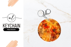 Abstract Orange Flowers Ink Painting Round Keychain Product Image 1