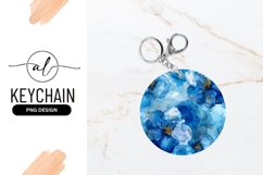 Blue And Gold Floral Round Keychain Art Product Image 1