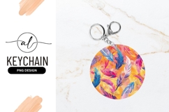 Colorful Feathers Abstract Round Keychain Design Product Image 1