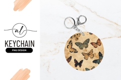 Vintage Butterfly Pattern Round Keychain Design Product Image 1