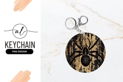 Black And Gold Spider Illustration Round Keychain Product Image 1