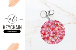 Pink Frangipani Flower Pattern Round Keychain Product Image 1