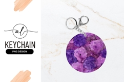 Purple Floral Alcohol Ink Round Keychain Design Product Image 1