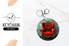 Ornate Red Armchair On Round Keychain Design Product Image 1