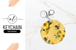 Bees And Yellow Flowers Round Keychain Design Product Image 1