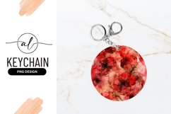 Red Floral Alcohol Ink Abstract Round Keychain Product Image 1