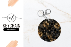 Floral Black And Gold Round Keychain Design Product Image 1
