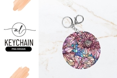 Round Keychain With Floral Stained Glass Pattern Product Image 1