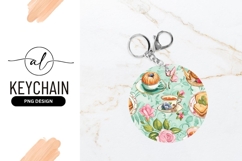 Round Keychain Tea Party Watercolor Illustration Product Image 1
