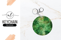 Tropical Leaves Green Circle Round Keychain Design Product Image 1