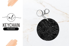 Abstract Black Wave Pattern Round Keychain Design Product Image 1