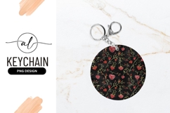 Floral Heart Vine Pattern Round Keychain Product Image 1