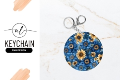 Blue And Yellow Sunflowers Round Keychain Design Product Image 1