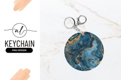 Blue And Gold Marble Abstract Round Keychain Product Image 1