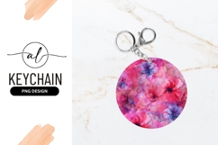 Pink And Blue Floral Watercolor Round Keychain Product Image 1