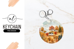 Autumnal Landscape Illustration with Houses Trees and Birds Product Image 1