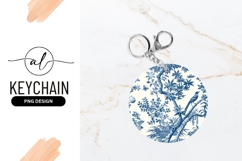 Blue and White Chinoiserie Bird and Floral Pattern Circle Product Image 1