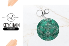 Teal and Silver Floral Damask Pattern in a Round Shape Product Image 1