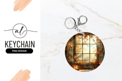 Autumnal Window Scene with Orange Leaves and Lantern Inside Product Image 1