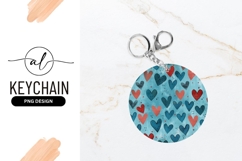 Round Keychain Png with Blue Red Hearts on Textured Product Image 1