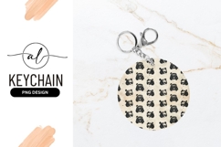 Black Panda Bear Pattern on Beige Background Round Keychain Product Image 1