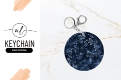 Navy Blue Floral Pattern Round Keychain Png Design Product Image 1