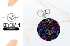 Colorful Paisley Pattern on Black Background Round Keychain Product Image 1