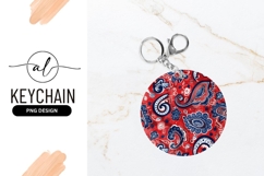 Red and Blue Paisley Pattern Round Keychain Design Product Image 1