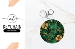 Gold Floral Pattern on Emerald Green Background Round Design Product Image 1