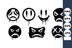 Set of black dripping emoticon faces showing various angry e Product Image 1