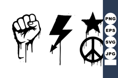 Raised fist lightning bolt and peace symbol graffiti style b Product Image 1