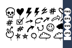 Hand-drawn black doodle icons skull heart lightning arrows s Product Image 1
