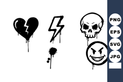 Black graffiti style heart lightning skull and evil smiley f Product Image 1
