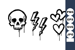 Skull lightning bolts and hearts graffiti style black line a Product Image 1