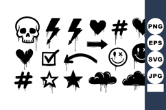 Dripping Black Graffiti Style Symbols Including Skull Lightn Product Image 1