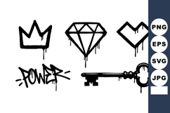 Graffiti style crown diamond heart power key icons vector il Product Image 1