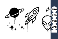 Space themed vector with rocket spaceship alien face and sta Product Image 1