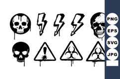 Skull and hazard symbols vector set with lightning and bioha Product Image 1