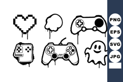 Retro pixel art style video game controller icons and symbol Product Image 1