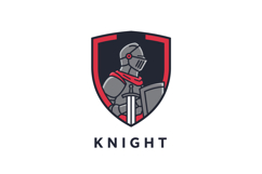 Knight logo design with shield and sword in red and gray col Product Image 1