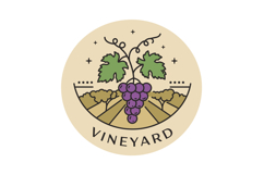 Vineyard grapes logo design with green leaves and purple fru Product Image 1
