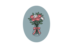 Bouquet of pink and white roses in glass vase with pink ribb Product Image 1