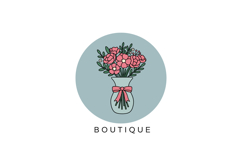 Bouquet flower arrangement logo design with pink flowers and Product Image 1