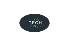 Tech word with blue and green circuit lines logo design vect Product Image 1